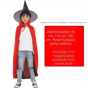 Halloween ogrtač za djecu i tinejdžere, dvostruko slojeviti ogrtač čarobnjaka sa šeširom, pleteni materijal, unisex, za uzrast do 17 godina