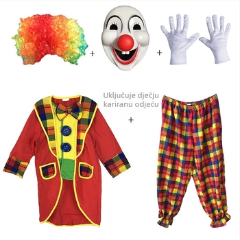 Klaun kostim set za scenske nastupe, poliester, unisex, scenski kostim (Proljeće 2024; Materijal: poliester; Kategorija: set; Spol: unisex; Namjena: scenski nastupi)