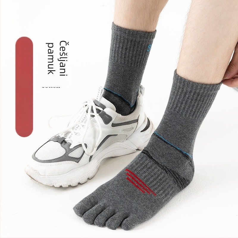 Muške čarape s pet prstiju, 100% pamuk, antibakterijske, upijaju znoj i deodoriraju, srednje dužine, pogodne za sve sezone