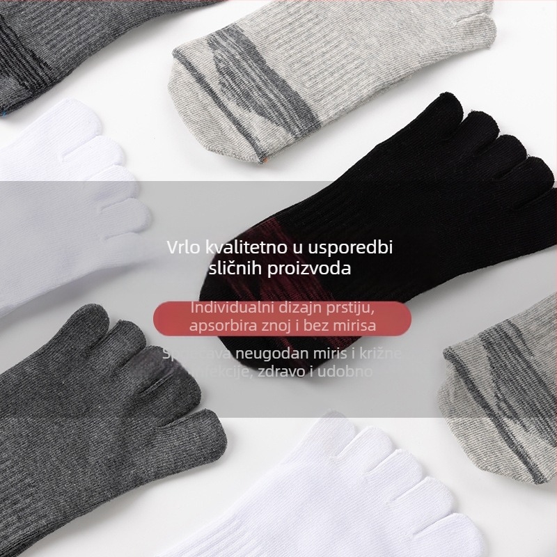 Muške čarape s pet prstiju, 100% pamuk, antibakterijske, upijaju znoj i deodoriraju, srednje dužine, pogodne za sve sezone