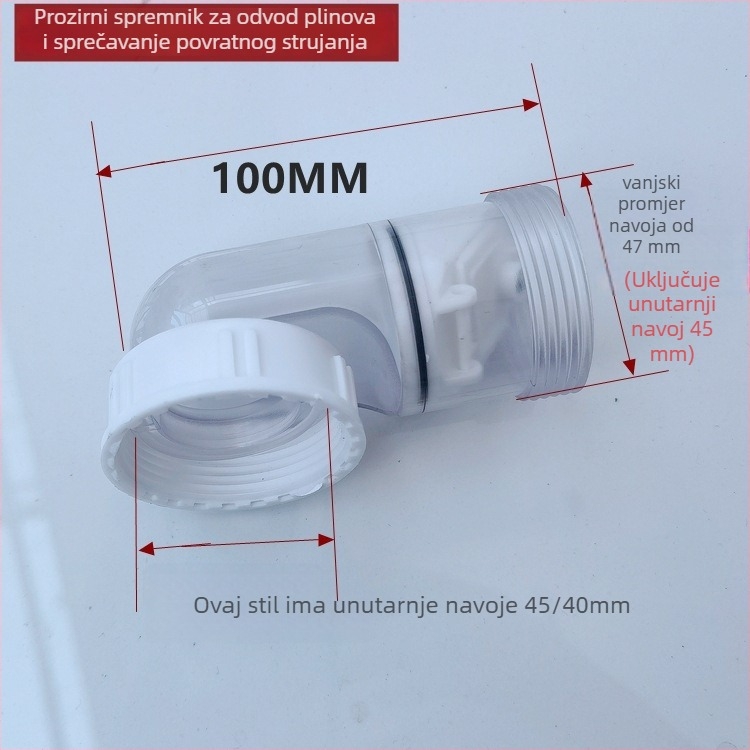 Kuhinjski odvod s prozirnim antivostnim ventilom, horizontalni bočni izlaz, PP plast, podrijetlo Yuyao, Zhejiang