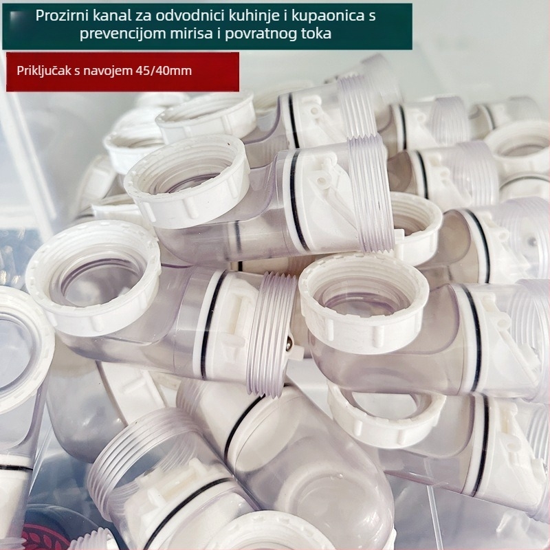 Kuhinjski odvod s prozirnim antivostnim ventilom, horizontalni bočni izlaz, PP plast, podrijetlo Yuyao, Zhejiang