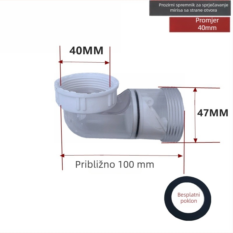 Kuhinjski odvod s prozirnim antivostnim ventilom, horizontalni bočni izlaz, PP plast, podrijetlo Yuyao, Zhejiang