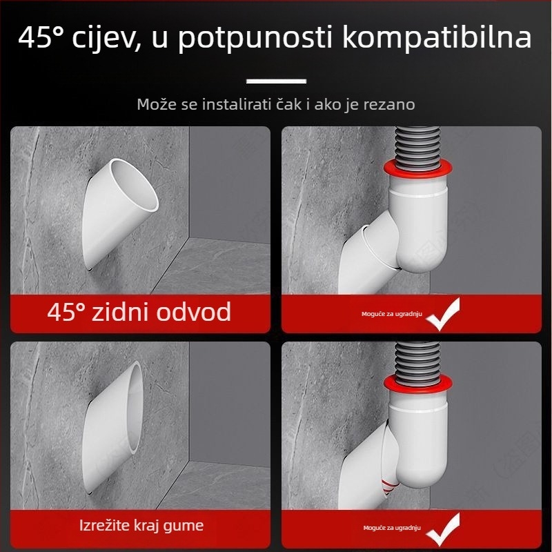 ABS 45° zidni odvod za perilicu rublja — nagnuta brtva, anti-miris, britski stil oblika, model Lh wall row