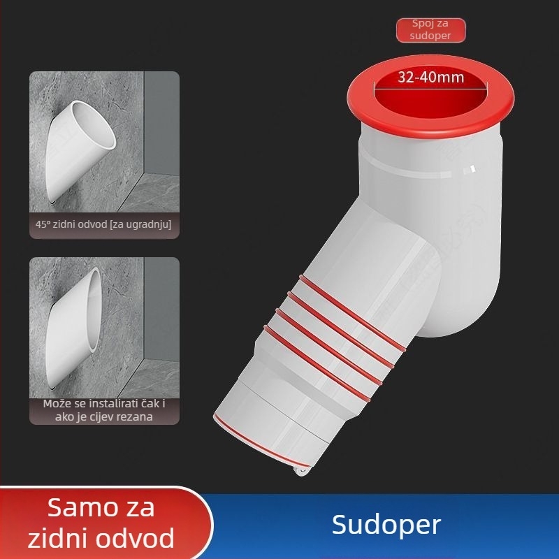 ABS 45° zidni odvod za perilicu rublja — nagnuta brtva, anti-miris, britski stil oblika, model Lh wall row