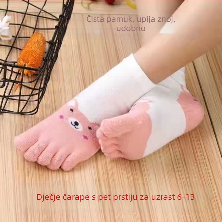 Dječje čarape s pet prstiju od pamuka - antibakterijske, prozračne, protiv mirisa, unisex, za djecu 7–12 godina