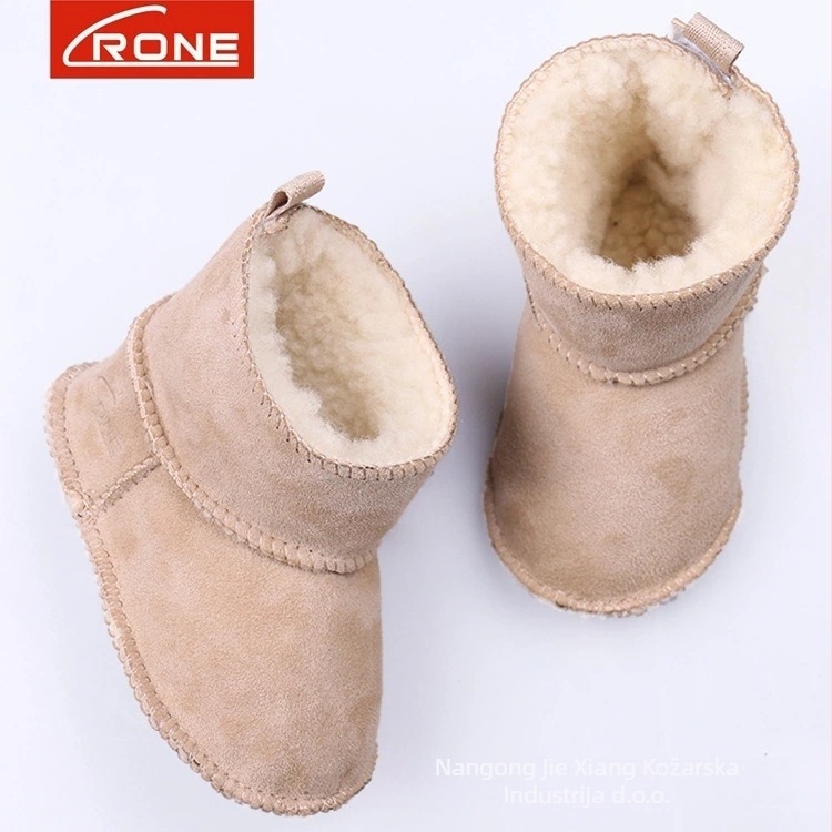 Bebini zimski čizme za snijeg – topla, debela vunena podstava; potplat ručno šiven; ulošak od ovčje kože i krzna; kopčanje na Velcro; okrugli nos