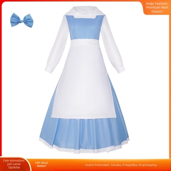 Haljina za cosplay službenice inspirirana Belle za Halloween; pamuk-elastan mješavina (50–70% pamuk, 30–50% elastan); pogodno za ženski cosplay u igrama i anime; jesen 2022; dob 18–24.