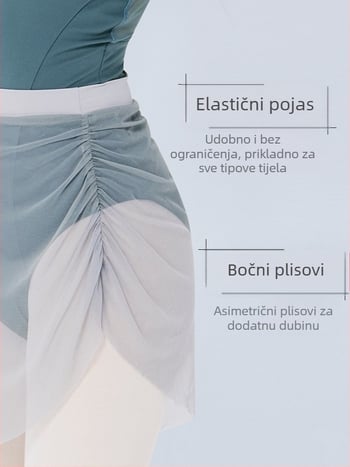 Odrasla suknja za moderan ples od mekane gazaste niti s bočnim naborima i elastičnim pojasom za baletnu izvedbu