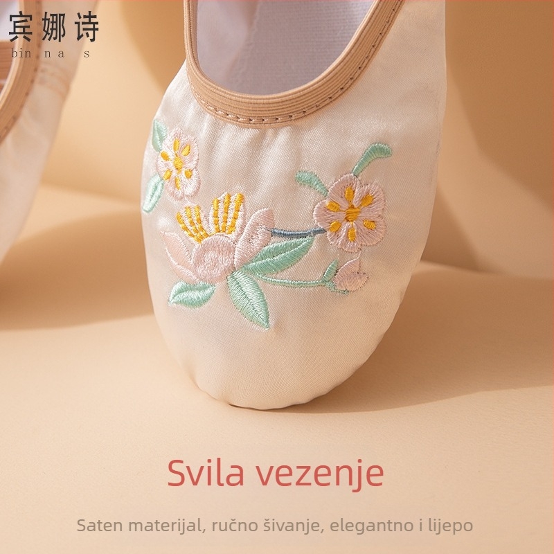 Speed Angel Dječje meke baletne cipele bez vezica, svileni vamp, nacionalni stil, za vježbu plesa, za djevojčice 3–8 godina