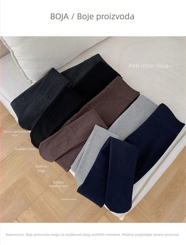 Čarape do koljena s tri četvrtine duljine, debele, podižu stražnjicu, elastične, udio glavne tkanine ispod 30%