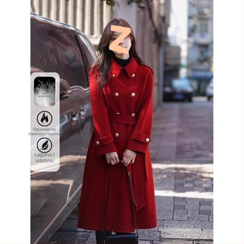 Ženska jakna s pačjim perjem – materijal: vuneno‑mješavina, sadržaj perja 51–55%, duljina duga, prednje zatvaranje dvostrukog reda