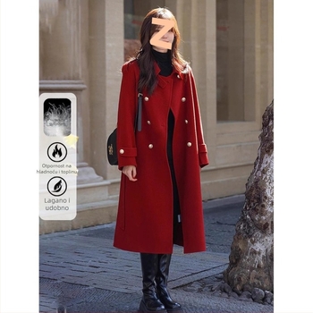 Ženska jakna s pačjim perjem – materijal: vuneno‑mješavina, sadržaj perja 51–55%, duljina duga, prednje zatvaranje dvostrukog reda