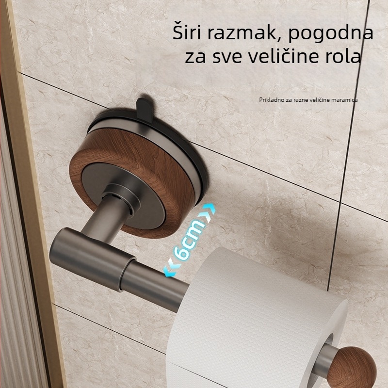 Držač za toaletni papir na zid s vakuumskim pričvršćivanjem, od nehrđajućeg čelika, okrugli oblik, ABS površina, stil laganog luksuza