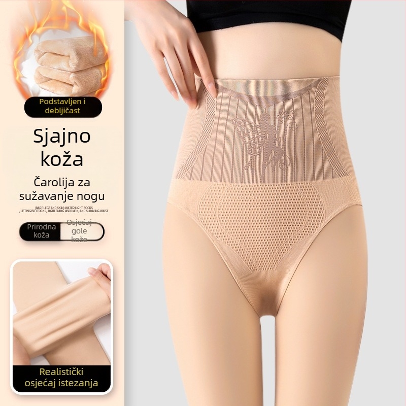 Ženske najlon čarape s flis podstavom, debeli, visoki struk, za jesen-zimu