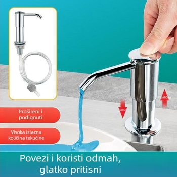 Pumpa za deterdžent za kuhinjsku sudoperu s produženim cijevima, ručno pritiskanje, plastični materijal, kromirani završetak, moderan minimalistički dizajn