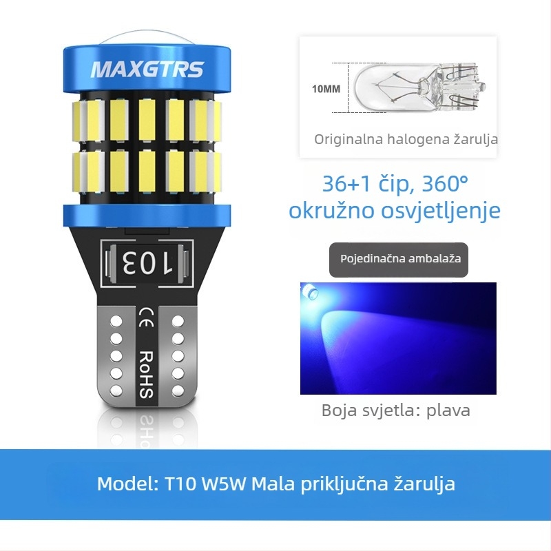 LED T10 žarulja za svjetlo registarske pločice, visoka svjetlina, leća, baza W5W (12V, 5000 lm)