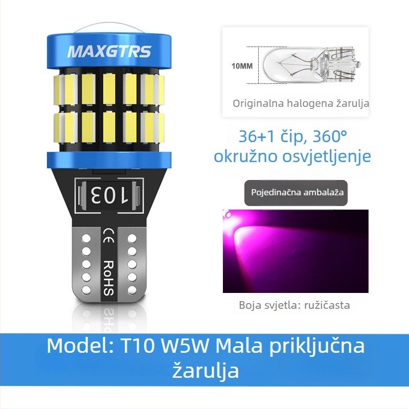 LED T10 žarulja za svjetlo registarske pločice, visoka svjetlina, leća, baza W5W (12V, 5000 lm)