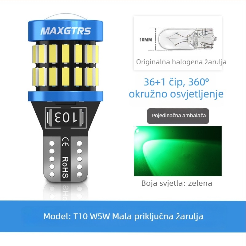 LED T10 žarulja za svjetlo registarske pločice, visoka svjetlina, leća, baza W5W (12V, 5000 lm)