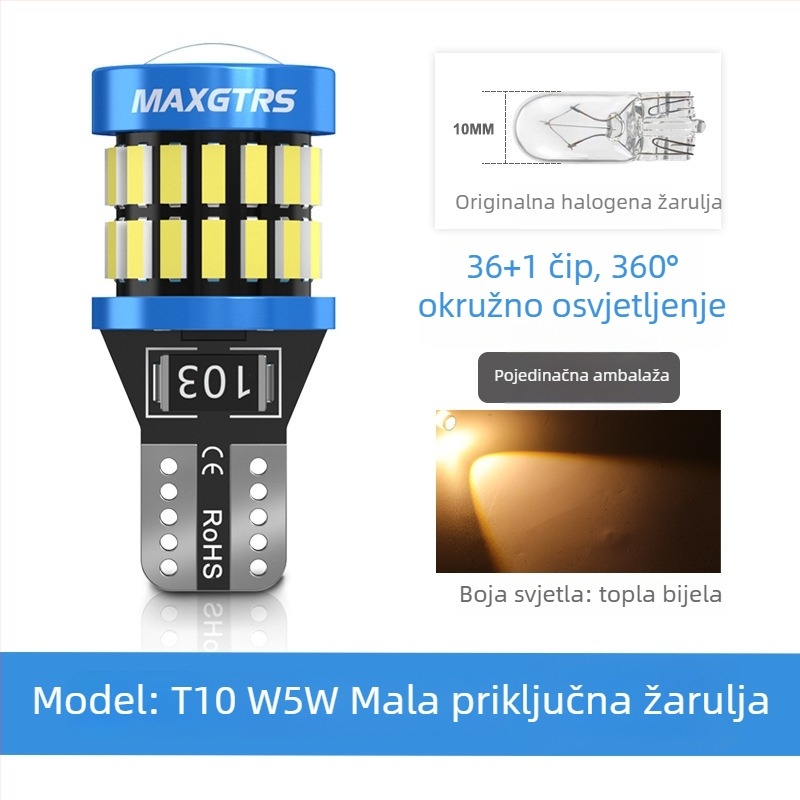 LED T10 žarulja za svjetlo registarske pločice, visoka svjetlina, leća, baza W5W (12V, 5000 lm)