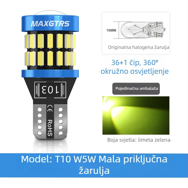 LED T10 žarulja za svjetlo registarske pločice, visoka svjetlina, leća, baza W5W (12V, 5000 lm)