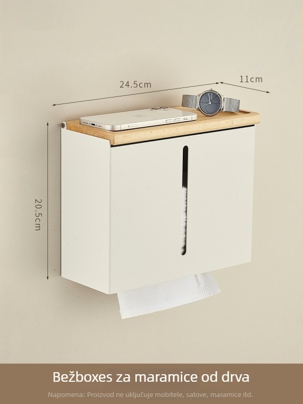 Stona kutija za toaletni papir od orašastog drveta – masivno drvo + aluminij, vodootporna, s odvojivim papirima, moderni minimalistički stil