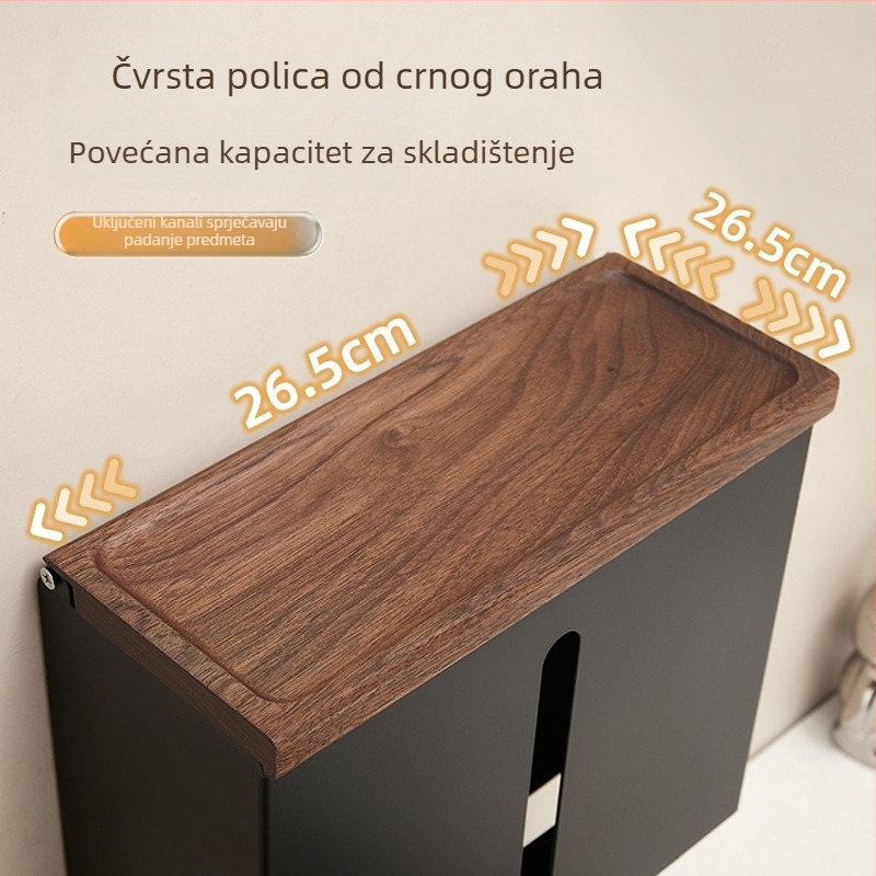 Stona kutija za toaletni papir od orašastog drveta – masivno drvo + aluminij, vodootporna, s odvojivim papirima, moderni minimalistički stil