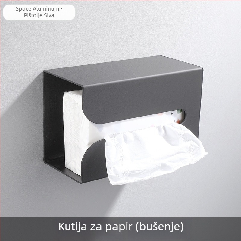 Držač za papirnate ubruse na zid, aluminij, kvadratni oblik, crni premaz, stil Light Luxury, marka Ouzhizhuo