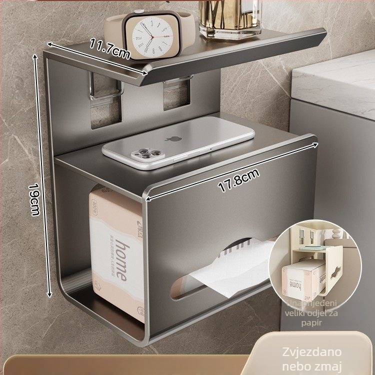 Zidni organizator kutiju toaletnog papira i držač rolni | Ugljična čelična, papir koji se izvlači, vodootporan, moderan minimalistički stil, pogodan za kupaonicu, kuhinju ili hotel