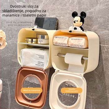 Zidna kutija za maramice, dvostruki sloj, bez bušenja, vodootporna plastična kutija za rolu papirnatih maramica, model YNY-858