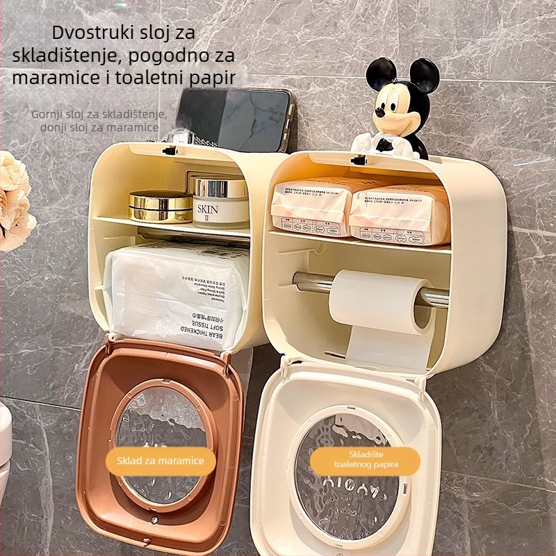 Zidna kutija za maramice, dvostruki sloj, bez bušenja, vodootporna plastična kutija za rolu papirnatih maramica, model YNY-858
