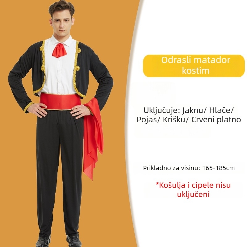 Kostim matadora za scensku predstavu, Španjolska bikovska borba tema, Poliester 100%, Smjesa sintetičkih vlakana, Muški dizajn, Jesen 2024