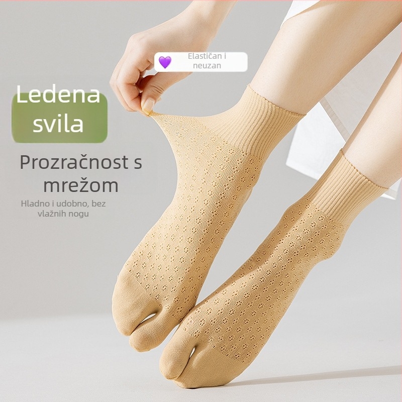 Ženske mrežaste čarape srednje duljine s odvojenim prstima, najlon 70–80%, brzo sušenje, apsorpcija znoja, otpor trenja, pletenje jedne igle