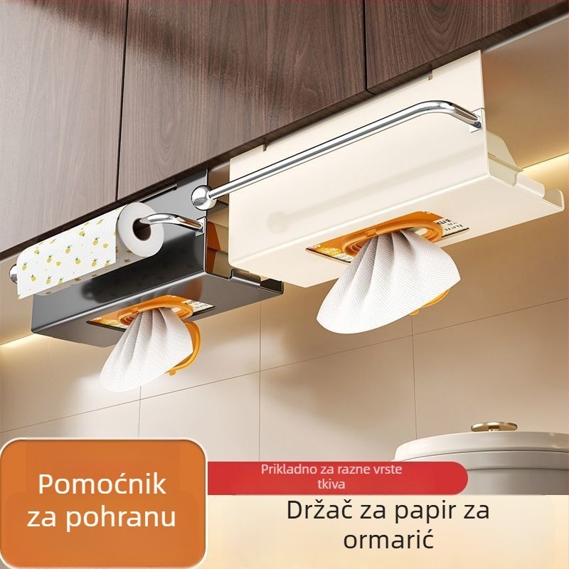 Držač za papir u kuhinji za ormar, zidni bez bušenja, L-oblik, završna obrada pečenim lakom, model SC-152