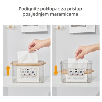Kutija za maramice s poklopcem od bambusa i prozirnim PET panelom, japanskog stila drveni dnevni boravak dekor, model G79518