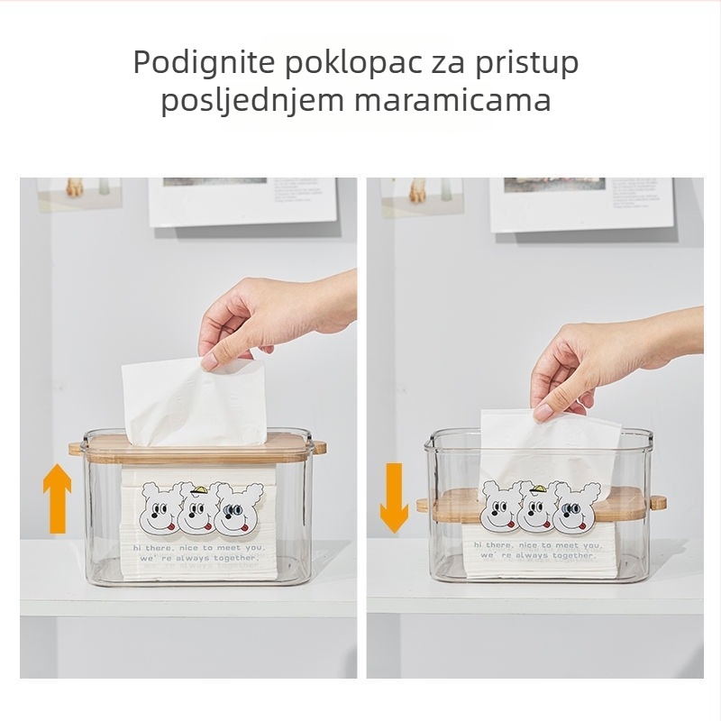 Kutija za maramice s poklopcem od bambusa i prozirnim PET panelom, japanskog stila drveni dnevni boravak dekor, model G79518