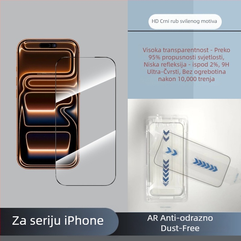 Kaljeno staklo zaštita zaslona za iPhone 15/16/17 Pro Max, HD jasnoća, anti-refleksija, antibakterijska, otporna na ogrebotine, potpuno prekrivanje zaslona