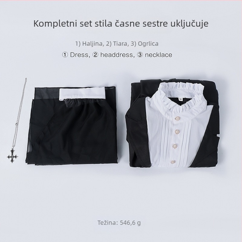 Cosplay haljina set redovnica, poliester 80–90%, elegantan poslovni stil, proljeće 2025