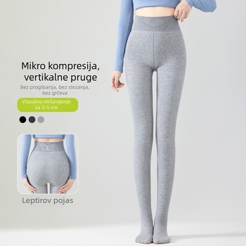 Leggings visokog struka, topli fleec podstava, oblikovanje trbuha, detalj leptira u području struka, uspravne pruge, prepona u obliku dinje, nogavice do stopala