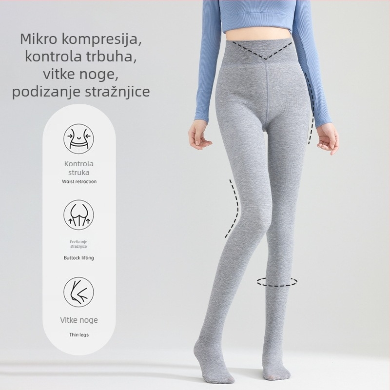 Leggings visokog struka, topli fleec podstava, oblikovanje trbuha, detalj leptira u području struka, uspravne pruge, prepona u obliku dinje, nogavice do stopala