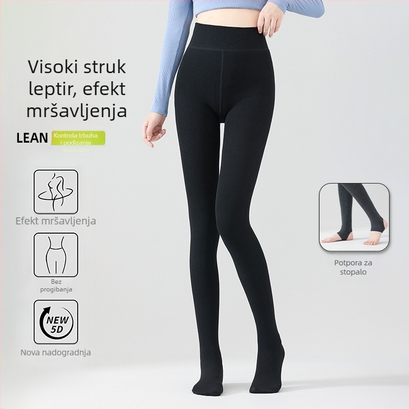 Leggings visokog struka, topli fleec podstava, oblikovanje trbuha, detalj leptira u području struka, uspravne pruge, prepona u obliku dinje, nogavice do stopala