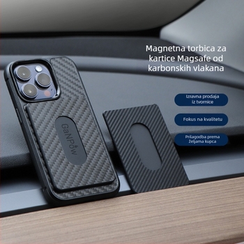 GaNPow Držač kartica od karbonskih vlakana s MagSafe za iPhone, ultratanki, snažno magnetsko držanje