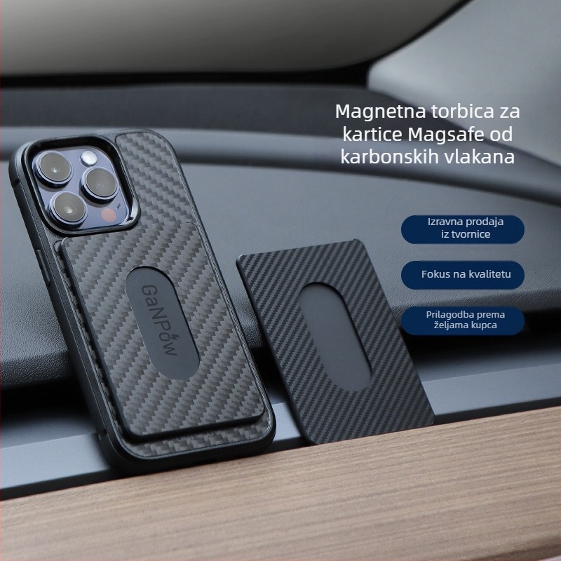 GaNPow Držač kartica od karbonskih vlakana s MagSafe za iPhone, ultratanki, snažno magnetsko držanje