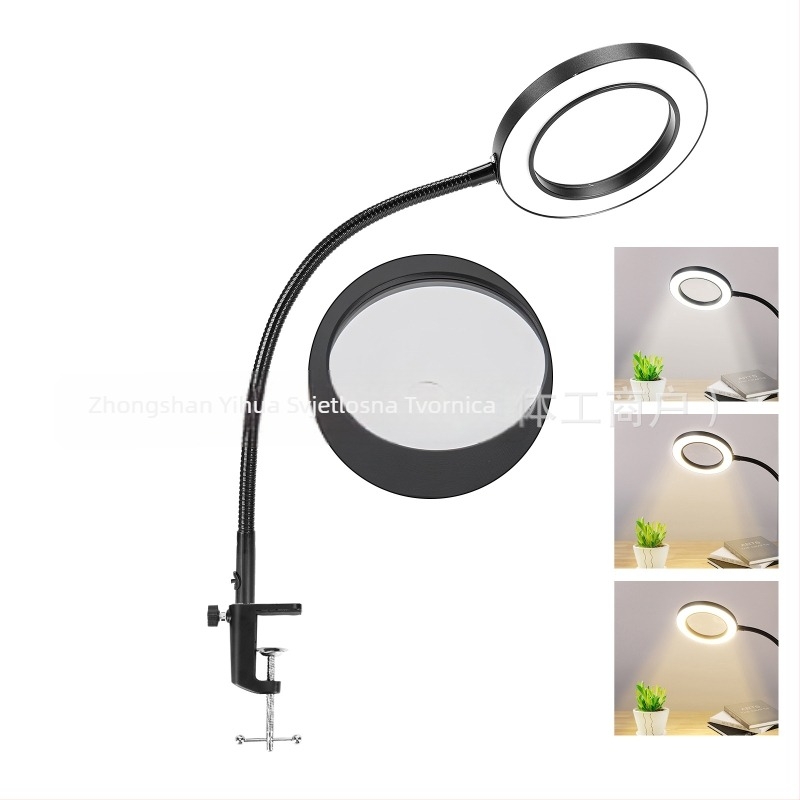 Stolna lampa sa povećalom za popravke, USB napajanje, metalno sjenilo, osnovno osvjetljenje, CE potvrda, napon ≤36V