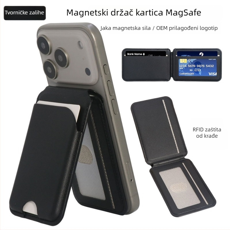 iPhone 17 Pro magnetski držač kartica u stilu novčanika s MagSafe, rotirajuća osovina, više kutova, RFID zaštita