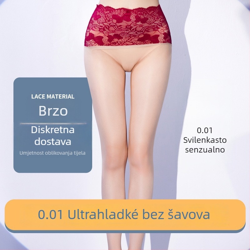 Bezšivne kolgotke s visokim pasom, ultra tanke, 5D najlon, čipkasti pojas, nevidljivo oblikovanje
