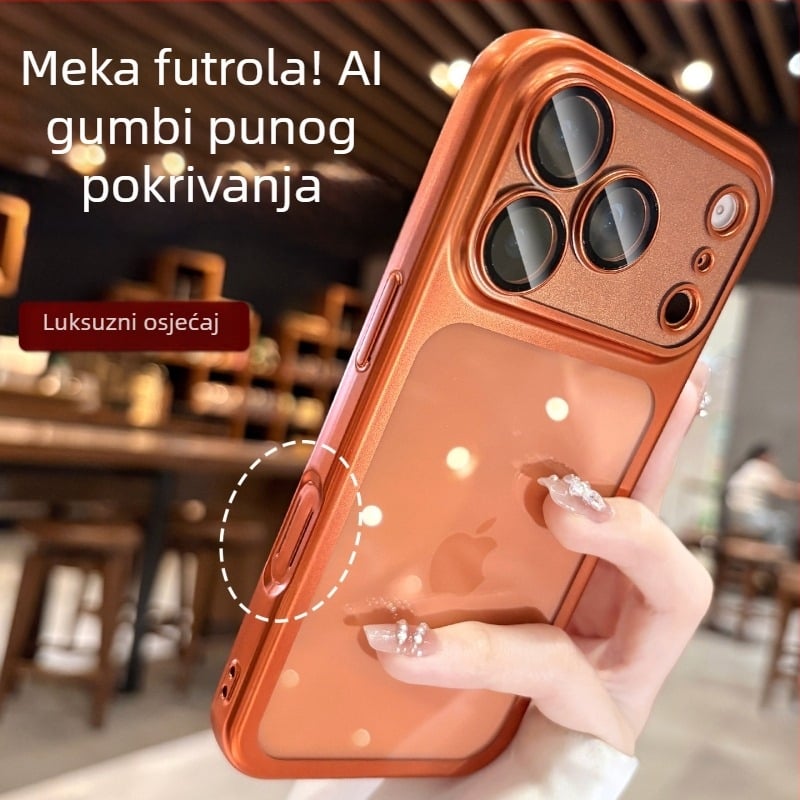 Prozirna mat silikon torbica za iPhone 17 Pro / Pro Max s elektroplatiranim završnim slojem i ugrađenim zaštitnim filmom za objektiv
