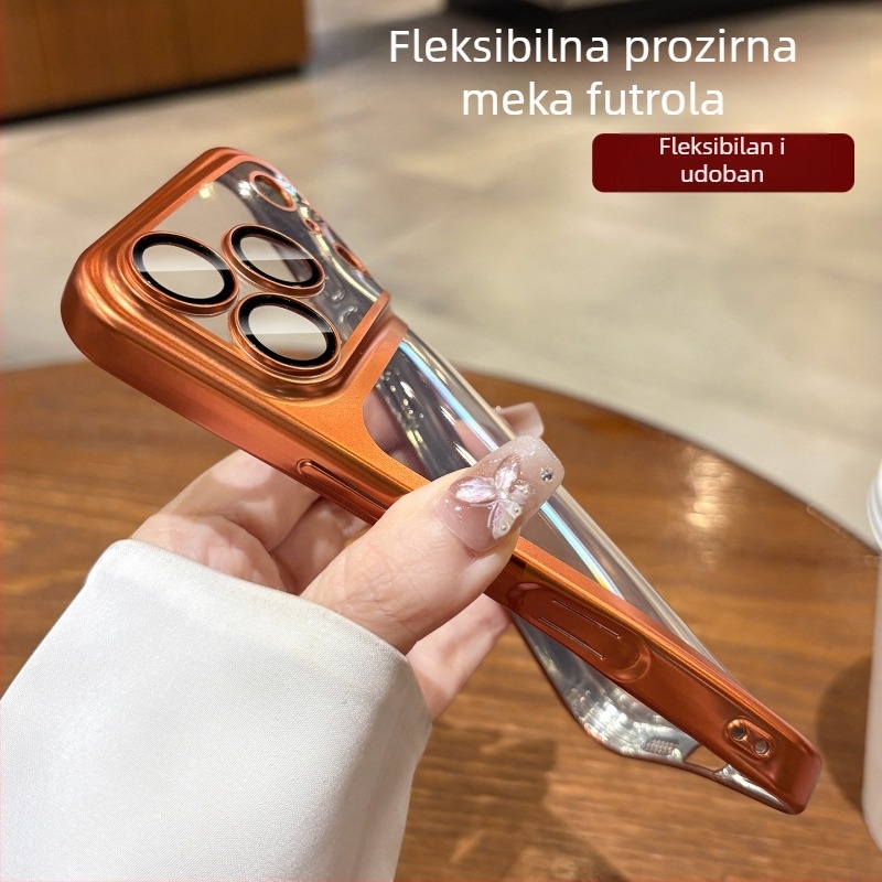 Prozirna mat silikon torbica za iPhone 17 Pro / Pro Max s elektroplatiranim završnim slojem i ugrađenim zaštitnim filmom za objektiv