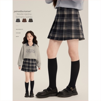 AMYBABY Djevojačka A-linijska suknja s kariranim uzorkom – jesen 2025, za djecu 3–8 godina