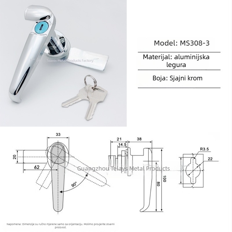 Ternis MS308 aluminijska ručna ključavnica za ormariće — moderan stil, model MS308
